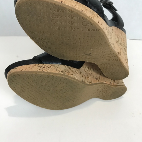 CALVIN KLEIN Leather Wedge Sandal Sz 8.5 - Picture 5 of 6